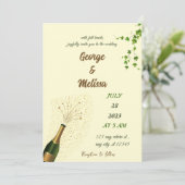 Trouwuitnodiging met champagnethema kaart (Staand voorkant)