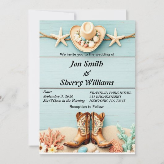 Trouwuitnodiging met Coastal Cowgirl-thema Kaart (Voorkant)