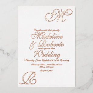 Trouwuitnodiging met folie en monogram in schrijfl uitnodiging