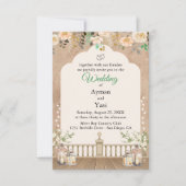 Trouwuitnodiging met gedrukte bloemen in vintage p RSVP kaartje (Voorkant)