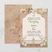 Trouwuitnodiging met gedrukte bloemen in vintage p RSVP kaartje (Voorkant / Achterkant)