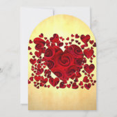 Trouwuitnodiging met gele en rode hartrozen kaart (Achterkant)