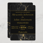 Trouwuitnodiging met gouden en zwarte marmer kaart (Voorkant / Achterkant)