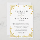 Trouwuitnodiging met gouden rand en klassiek monog kaart (Voorkant)