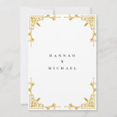 Trouwuitnodiging met gouden rand en klassiek monog kaart (Achterkant)