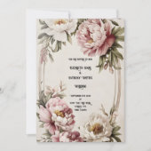 Trouwuitnodiging met pioenrand kaart (Voorkant)