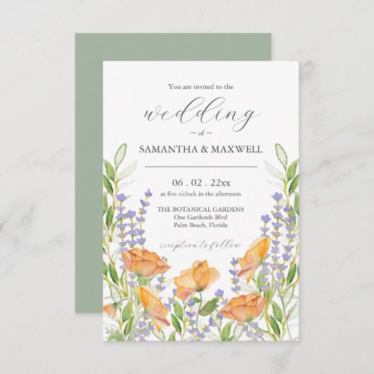 Trouwuitnodiging met QR-code Unieke Bloemen Kaart (Voorkant / Achterkant)