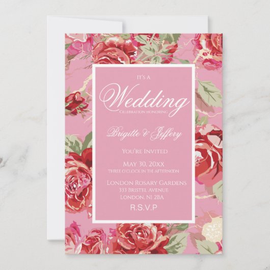 Trouwuitnodiging met rode roos aankondiging (Voorkant)