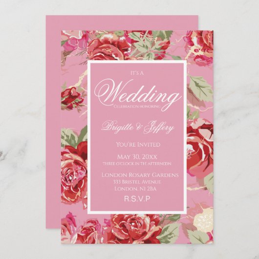 Trouwuitnodiging met rode roos aankondiging (Voorkant / Achterkant)
