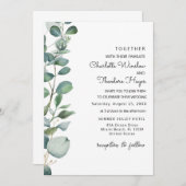 Trouwuitnodiging met tuin Eucalyptus en groen Save The Date (Voorkant / Achterkant)