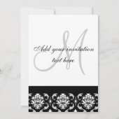 Trouwuitnodiging Monogram Zwart Roze Damast Kaart (Achterkant)