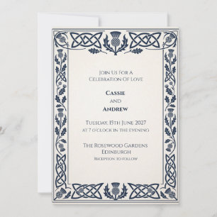Trouwuitnodiging Navy Celtic Thistle Kaart
