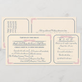 Trouwuitnodiging Navy en Roze Ticket met RSVP Kaart (Voorkant / Achterkant)