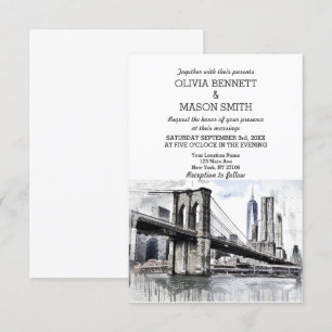 Trouwuitnodiging New York City Skyline Brooklyn Kaart