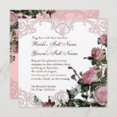Trouwuitnodiging Parelmoer - Trellis Roos Vintage Kaart (Voorkant / Achterkant)