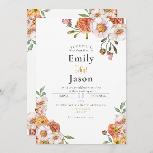 Trouwuitnodiging romantische bloemenoogst kaart (Voorkant / Achterkant)