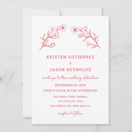 Trouwuitnodiging 'Rose Red Wildflower' Kaart (Voorkant)