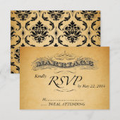 Trouwuitnodiging RSVP Zwart Damast (Voorkant / Achterkant)