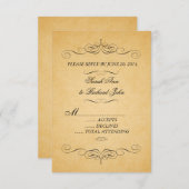 Trouwuitnodiging Vintage RSVP Krullen Bloemmotief (Voorkant / Achterkant)