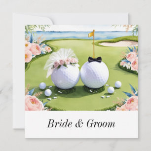 Trouwuitnodiging voor golfer met golfbal op green save the date