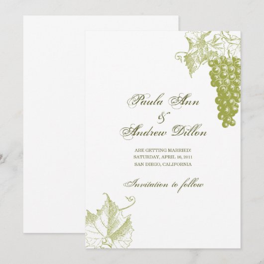 Trouwuitnodiging wijngaard kaart (Voorkant / Achterkant)