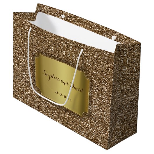 Trouwuitnodigingen | Goud Glitter Aangepast Groot Cadeauzakje (Voorkant Gekanteld)