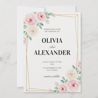 Trouwuitnodigingen met bloemen Classic Soft Rose Kaart