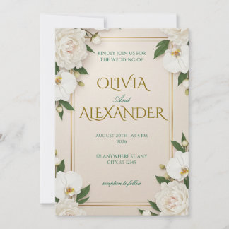 Trouwuitnodigingen met bloemen Luxe Wit Kaart