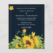 Trouwuitnodigingen met zonnebloemen in marineblauw (Voorkant)