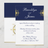 Trouwuitnodigingen Nautisch Gouden Kompas Kaart (Voorkant / Achterkant)