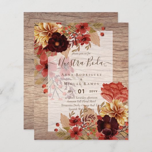 Trouwuitnodigingen, Spaans Huwelijksbudget Herfst (Voorkant / Achterkant)