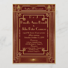 Trouwuitnodigingskaart, Great Gatsby, ROOD, goud Kaart