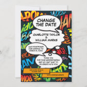 Trouwuitstel Stripboek Modern Save The Date (Voorkant)