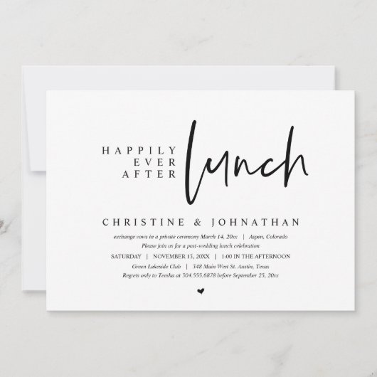 Trouwvlucht, 'Happily Ever After' lunchfeest Kaart (Voorkant)