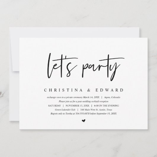 Trouwvlucht, Modern Minimalistisch, laten we feest Kaart (Voorkant)