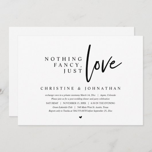 Trouwvlucht, Niets fancy, Alleen Liefde Kaart (Voorkant / Achterkant)