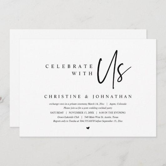 Trouwvluchtfeest, vier met ons uitnodiging (Voorkant / Achterkant)