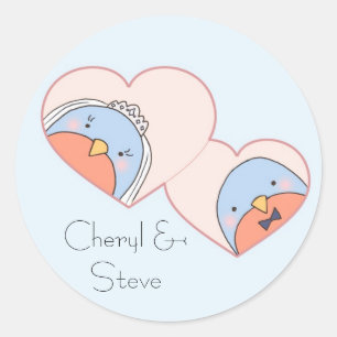 Trouwvogels in Harten Blauw Ronde Sticker