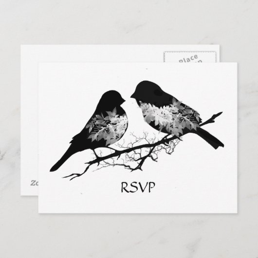 Trouwvogels Zwart Wit RSVP Uitnodiging Briefkaart (Voorkant / Achterkant)