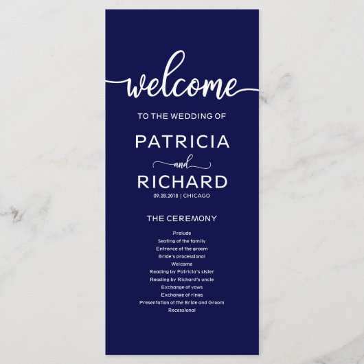 Trouwvolgorde Serviceprogramma Navy Blauw Programma (Voorkant)