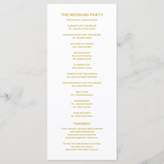 Trouwvolgorde van de dienst Ceremonieprogramma Gou Programma (Achterkant)