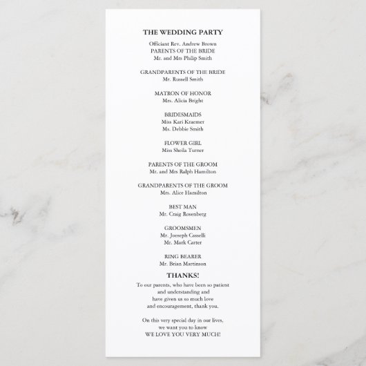 Trouwvolgorde van de viering Elegant programma (Achterkant)