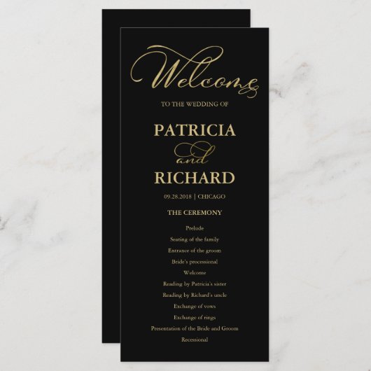 Trouwvolgorde van de viering Programmaboekje Goud Programma (Voorkant / Achterkant)