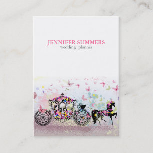 Trouwwagen met bloemen & paard visitekaartje