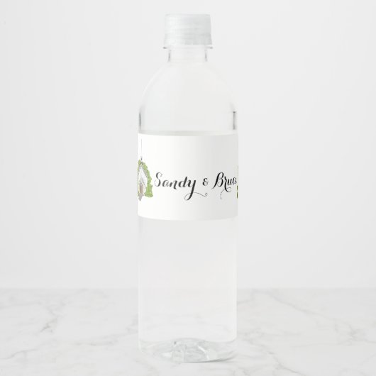 Trouwwater flessenlabels - waterverf kerk waterfles etiket (Voorkant)