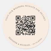 Trouwwebsite crème QR details informatie rsvp Ronde Sticker (Voorkant)