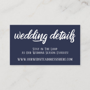 Trouwwebsite Details in Elegante Script, Navy Informatiekaartje