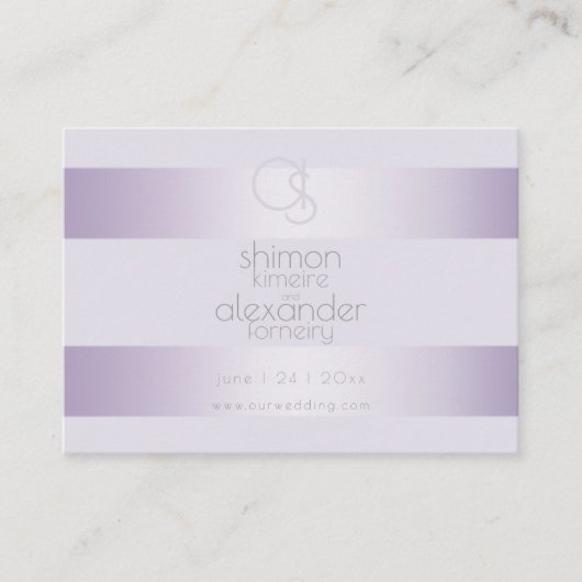 Trouwwebsite | Lila Shimmer Stripes Monogram Visitekaartje (Voorkant)