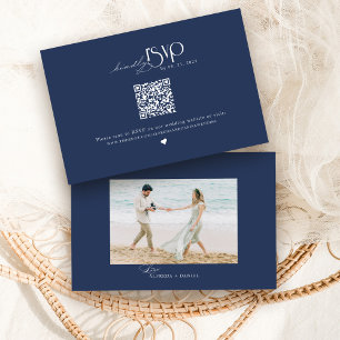 Trouwwebsite met Navy Blue QR-code RSVP Kaartje