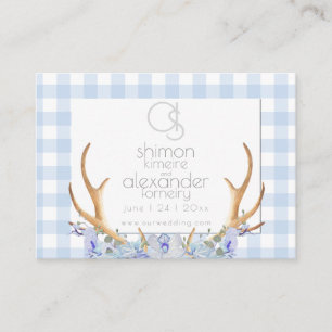 Trouwwebsite Monogram Blue Gingham Floral Visitekaartje